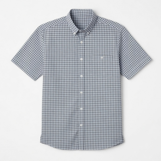 Men's Gingham Check Short Sleeve Shirt Gray