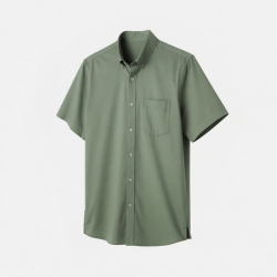 Men's Green Chino Pima Cotton Modal Short Sleeve Shirt