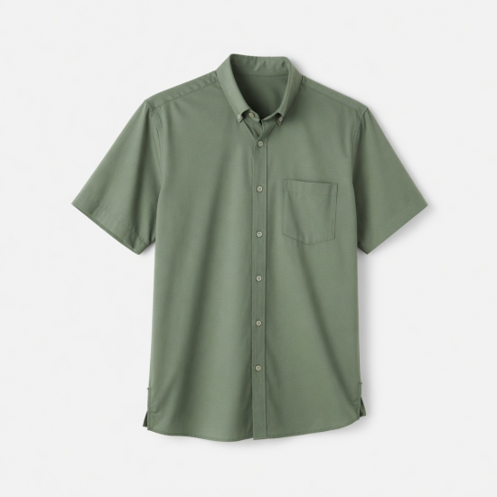 Men's Green Chino Pima Cotton Modal Short Sleeve Shirt