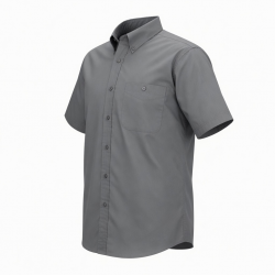 Men's Button Down Short Sleeve Shirt Cotton Solid Gray