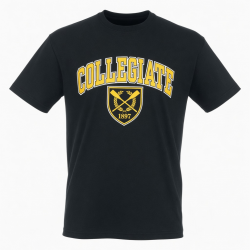 Men's Collegiate Crest Black Logo Short Sleeve T-Shirt Black Yellow Logo