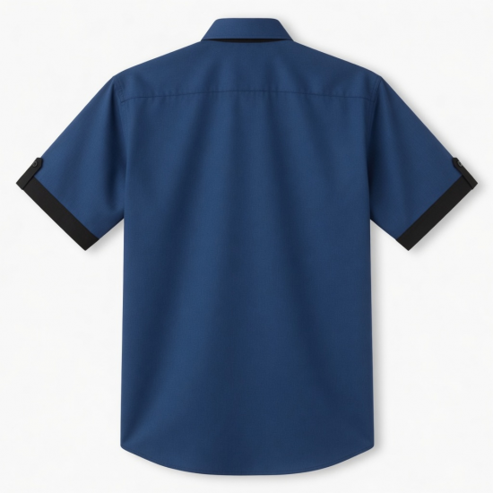 Men's Button Blue Black Short Sleeve Shirt