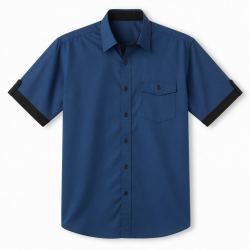 Men's Button Blue Black Short Sleeve Shirt