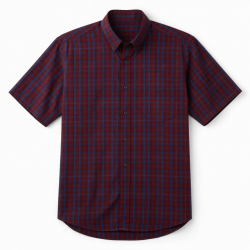 Men's Plaid Short Sleeve Shirt Cotton/Polyester Dark Red/Blue