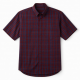 Men's Plaid Short Sleeve Shirt Cotton/Polyester Dark Red/Blue