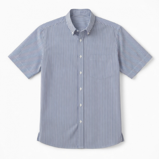 Men's Navy White Striped Short Sleeve Shirt