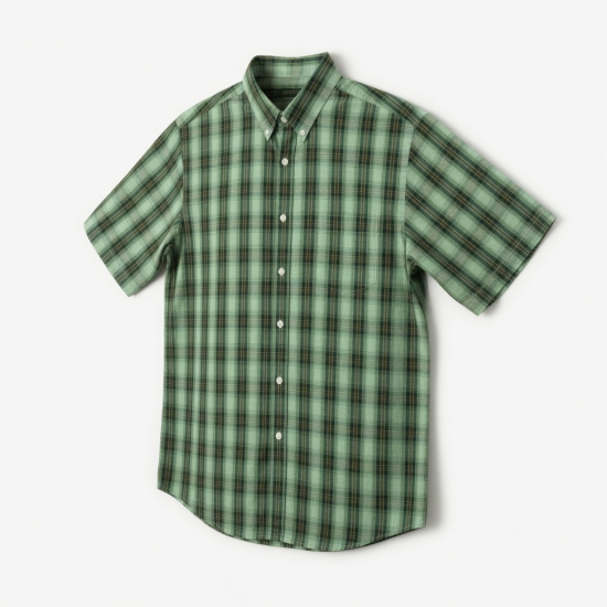 Men's Checked Short Sleeve Shirt Green Plaid
