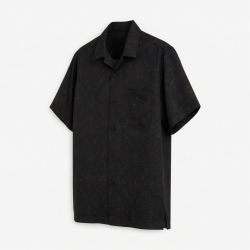 Men's Silk Short Sleeve Shirt Wallpaper Pattern Black