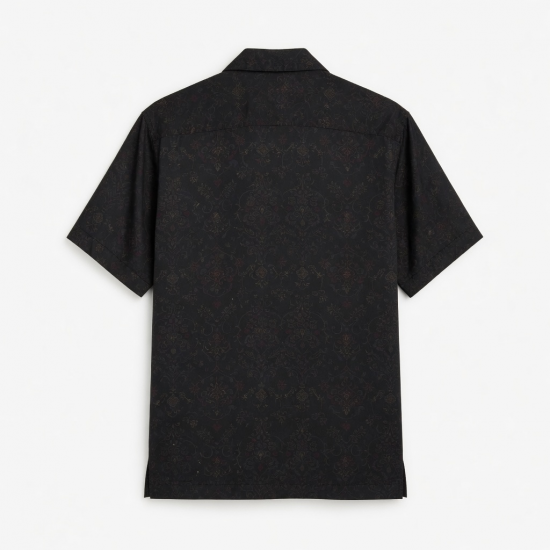 Men's Silk Short Sleeve Shirt Wallpaper Pattern Black