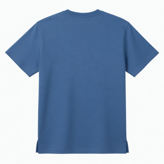 Men's Blue Crew Neck Solid Logo Short Sleeve T-Shirt